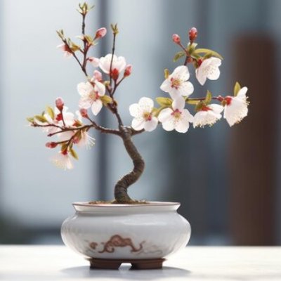 Young blossoming bonsai tree